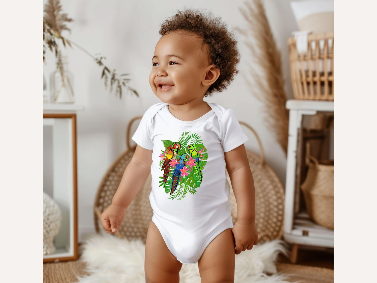 Enchanted Tiki Parrots baby short sleeve onesie