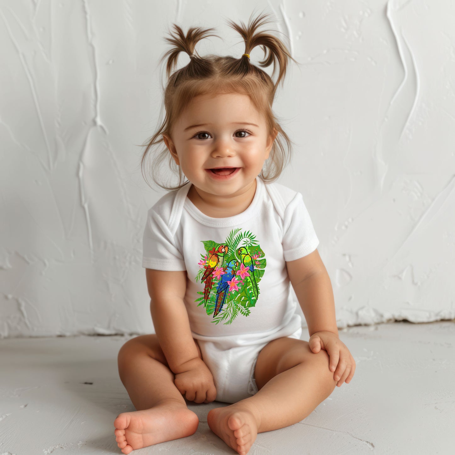 Enchanted Tiki Parrots baby short sleeve onesie
