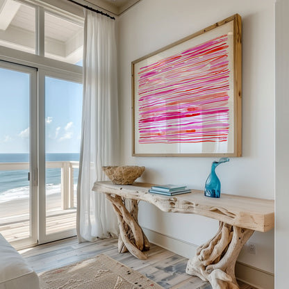 "Coral Kissed Currents" – Pink Coastal Abstract Art Print