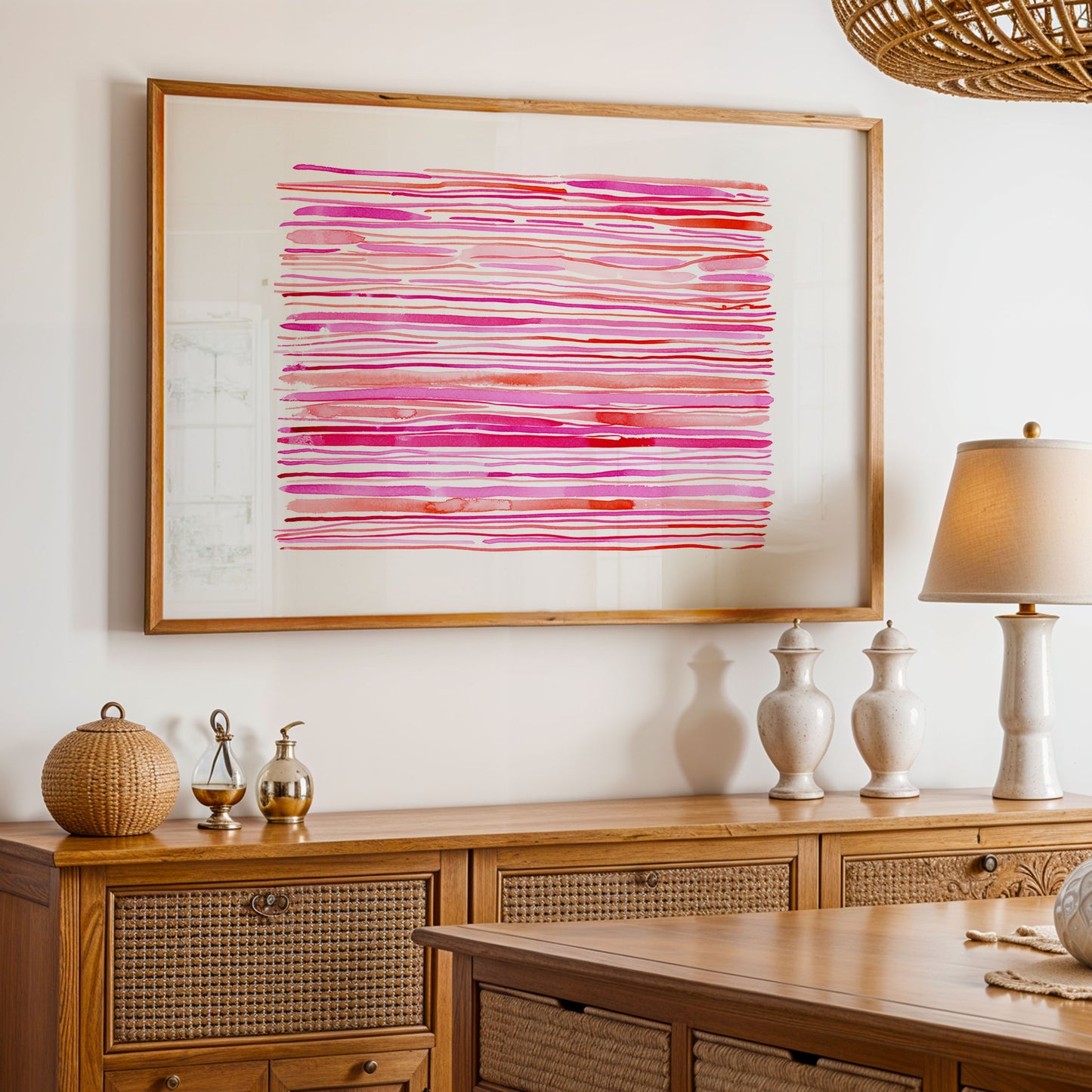 "Coral Kissed Currents" – Pink Coastal Abstract Art Print