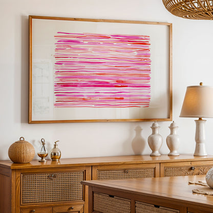 "Coral Kissed Currents" – Pink Coastal Abstract Art Print