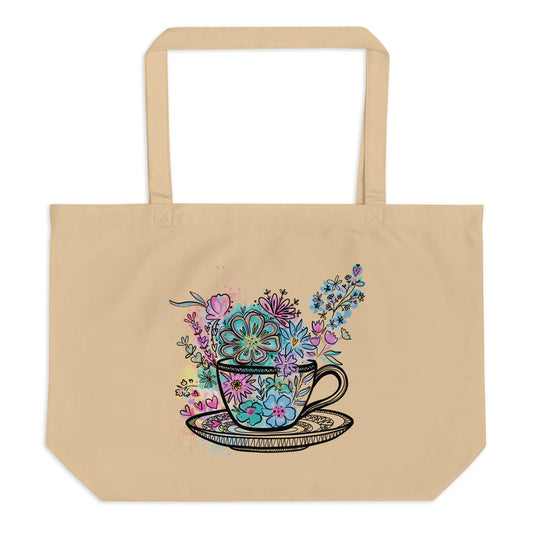 Spinning Tea Cup Large organic tote bag