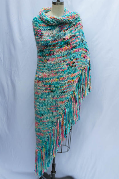 neon reef, hand dyed, fringe detail, wearable art, luxury fashion